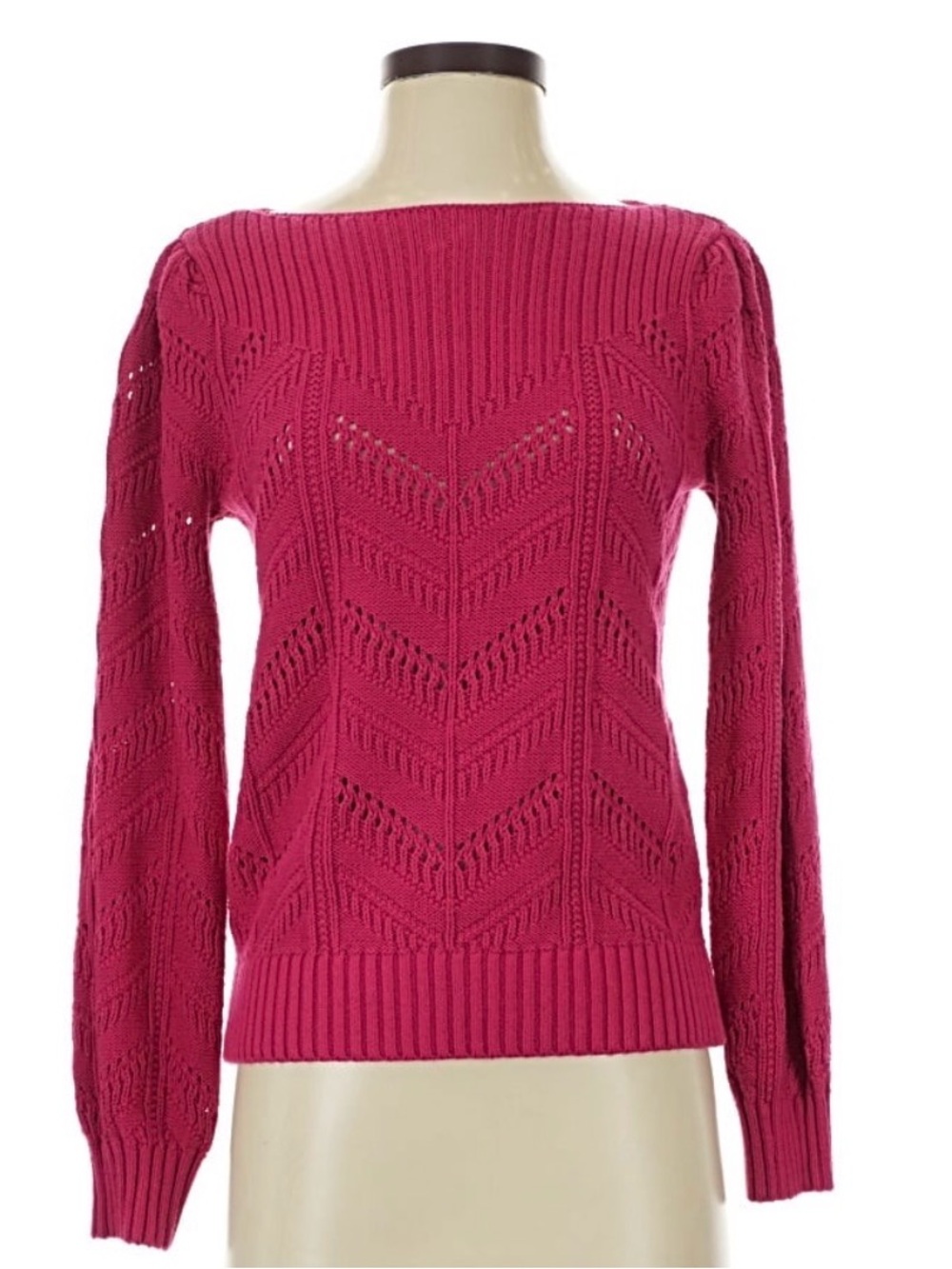 Loft Fashion Openwork Crewneck Sweater - Raspberry